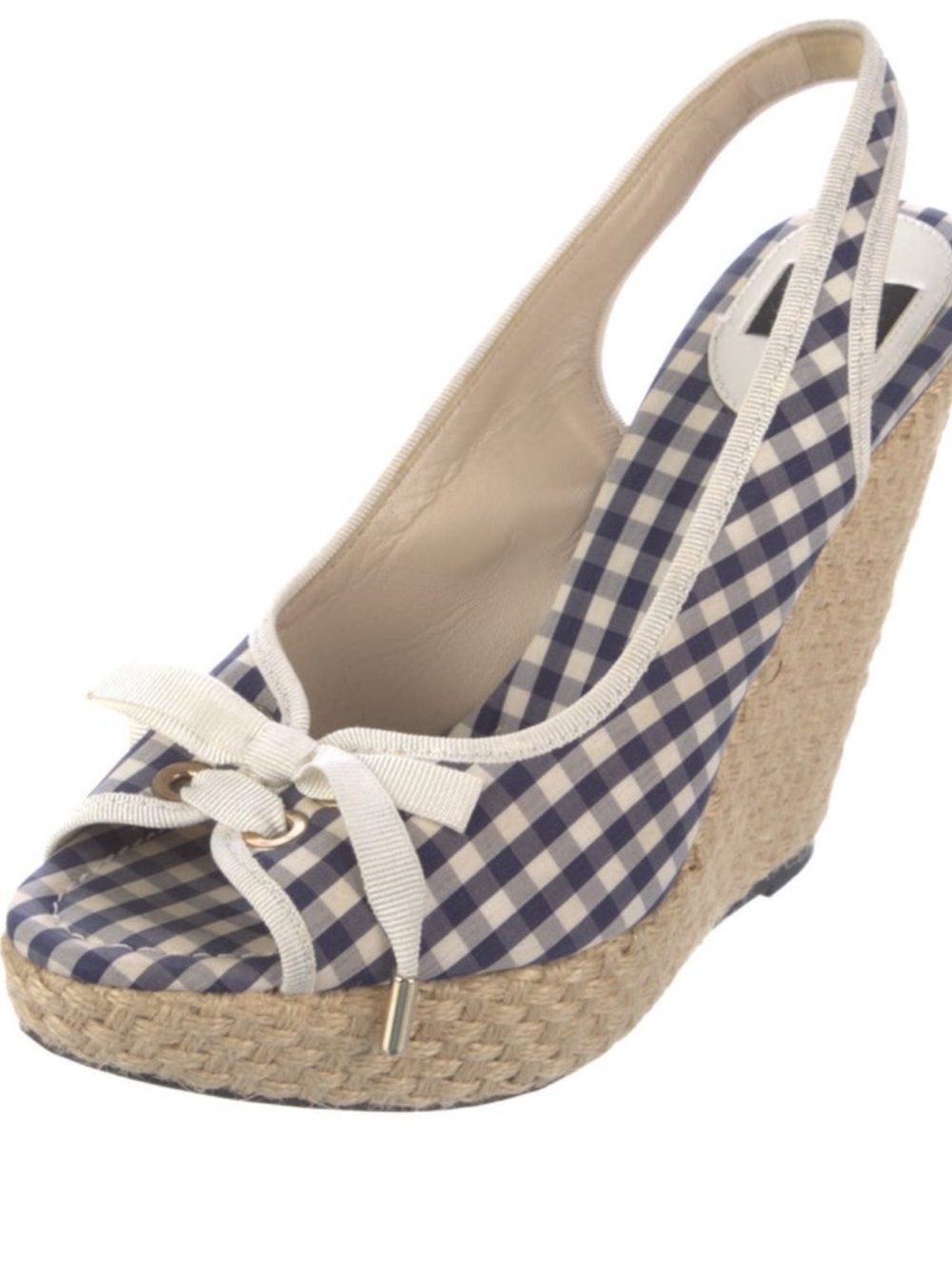D&G Navy and Cream Gingham Slingback Espadrille Wedges